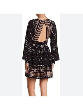 Free people corn Black and Pink open back long sleeve Patterned Dress size 0